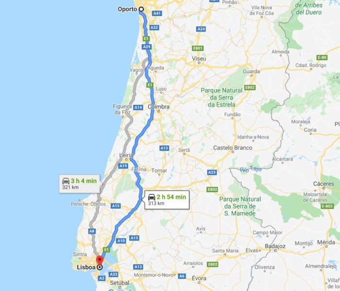 Mapa Lisboa Oporto