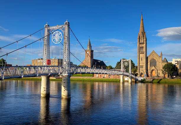 The suspension footbridge over the river Ness in Inverness, Scotland.